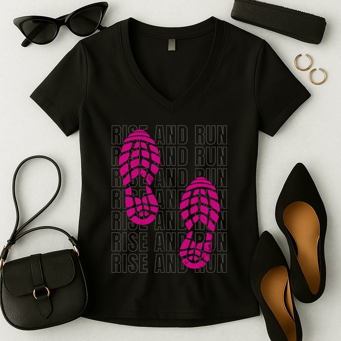 Rise And Run Pink Print Women's V-Neck T-Shirt