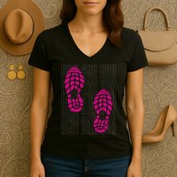 Rise And Run Pink Print Women's V-Neck T-Shirt