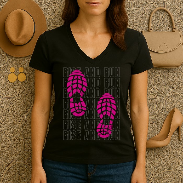 Rise And Run Pink Print Women's V-Neck T-Shirt