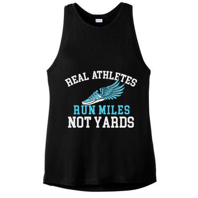 Real Athletes Run Miles Not Yards Running Marathon Runner Ladies PosiCharge Tri-Blend Wicking Tank