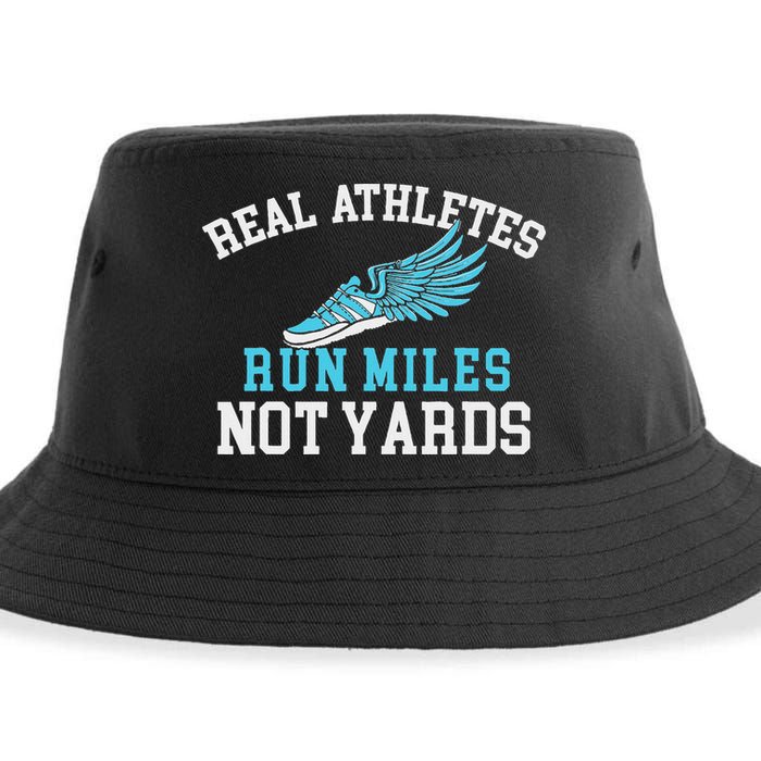 Real Athletes Run Miles Not Yards Running Marathon Runner Sustainable Bucket Hat