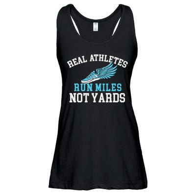 Real Athletes Run Miles Not Yards Running Marathon Runner Ladies Essential Flowy Tank
