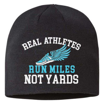 Real Athletes Run Miles Not Yards Running Marathon Runner Sustainable Beanie