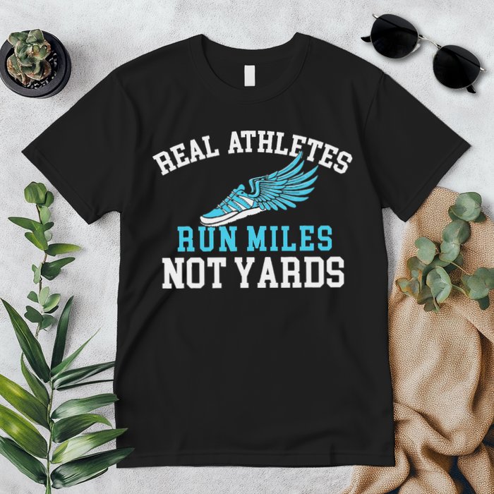 Real Athletes Run Miles Not Yards Running Marathon Runner Premium T-Shirt