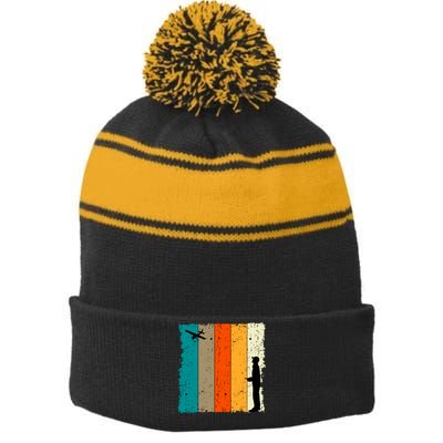 Rc Airplane Retro Vintage Battery Operator Aerodynamic Plane Stripe Pom Pom Beanie