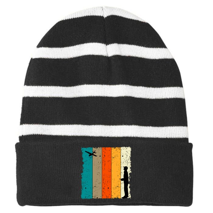 Rc Airplane Retro Vintage Battery Operator Aerodynamic Plane Striped Beanie with Solid Band