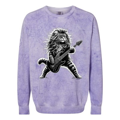 Rock And Roll Cat Playing Guitar Colorblast Crewneck Sweatshirt