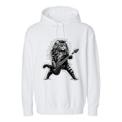 Rock And Roll Cat Playing Guitar Garment-Dyed Fleece Hoodie