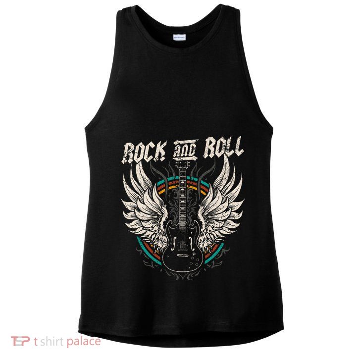 Rock And Roll Guitar Vintage Rock Music Ladies PosiCharge Tri-Blend Wicking Tank
