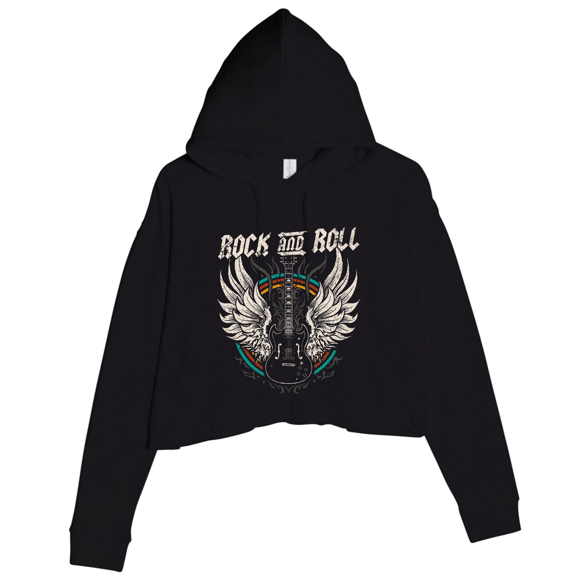 Rock And Roll Guitar Vintage Rock Music Crop Fleece Hoodie