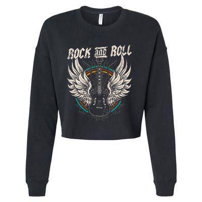 Rock And Roll Guitar Vintage Rock Music Cropped Pullover Crew