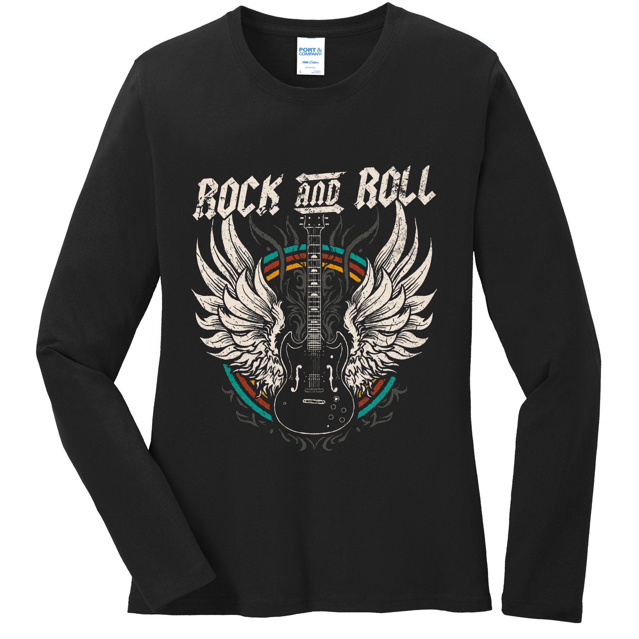 Rock And Roll Guitar Vintage Rock Music Ladies Long Sleeve Shirt