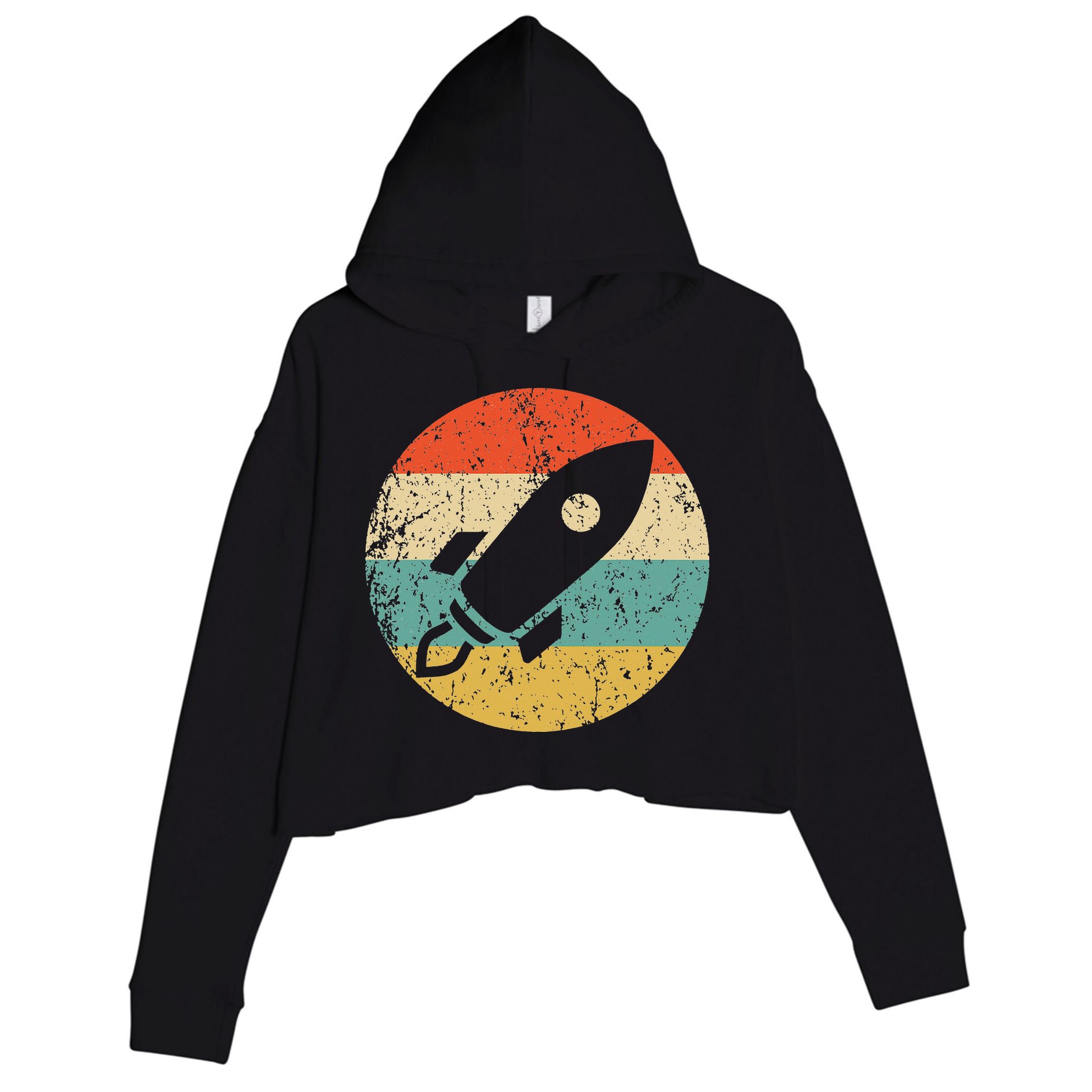 Retro Astronaut Rocket Vintage Space Ship Video Game Crop Fleece Hoodie