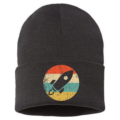 Retro Astronaut Rocket Vintage Space Ship Video Game Sustainable Knit Beanie