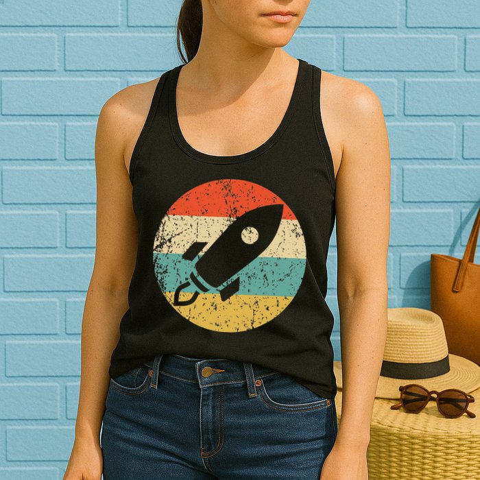 Retro Astronaut Rocket Vintage Space Ship Video Game Womens Tank Top