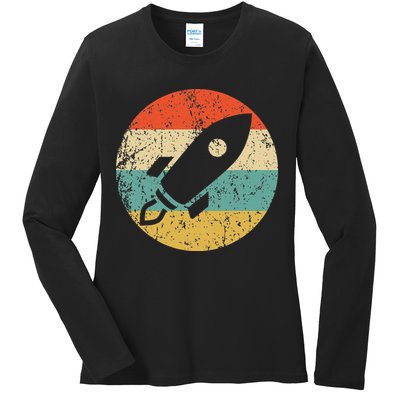 Retro Astronaut Rocket Vintage Space Ship Video Game Ladies Long Sleeve Shirt