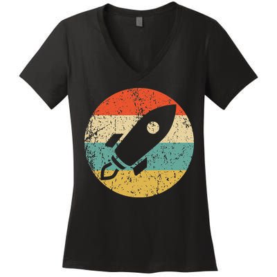 Retro Astronaut Rocket Vintage Space Ship Video Game Women's V-Neck T-Shirt