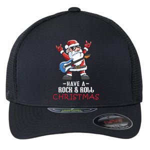 Rock And Roll Guitar Santa Christmas Rock Music Lover Gift Flexfit Unipanel Trucker Cap