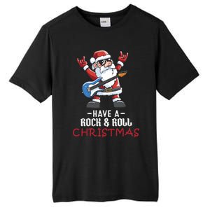 Rock And Roll Guitar Santa Christmas Rock Music Lover Gift Tall Fusion ChromaSoft Performance T-Shirt