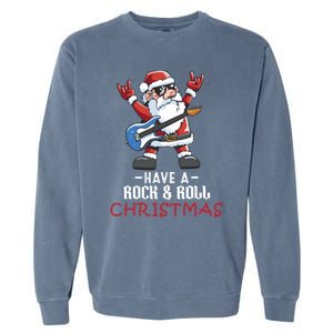 Rock And Roll Guitar Santa Christmas Rock Music Lover Gift Garment-Dyed Sweatshirt