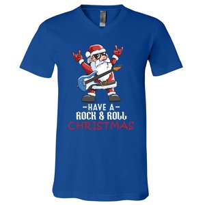 Rock And Roll Guitar Santa Christmas Rock Music Lover Gift V-Neck T-Shirt