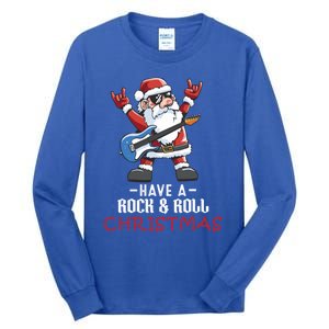 Rock And Roll Guitar Santa Christmas Rock Music Lover Gift Tall Long Sleeve T-Shirt