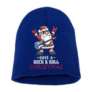 Rock And Roll Guitar Santa Christmas Rock Music Lover Gift Short Acrylic Beanie