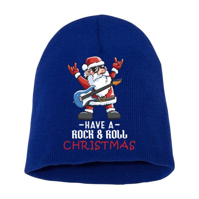 Rock And Roll Guitar Santa Christmas Rock Music Lover Gift Short Acrylic Beanie