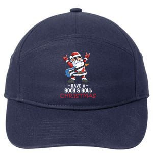 Rock And Roll Guitar Santa Christmas Rock Music Lover Gift 7-Panel Snapback Hat