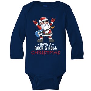 Rock And Roll Guitar Santa Christmas Rock Music Lover Gift Baby Long Sleeve Bodysuit