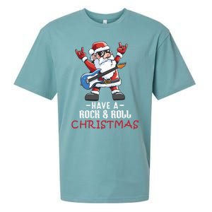 Rock And Roll Guitar Santa Christmas Rock Music Lover Gift Sueded Cloud Jersey T-Shirt