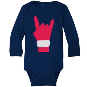 Rock And Roll Hand Santa Christmas Xmas Music Fans Musician Gift Baby Long Sleeve Bodysuit