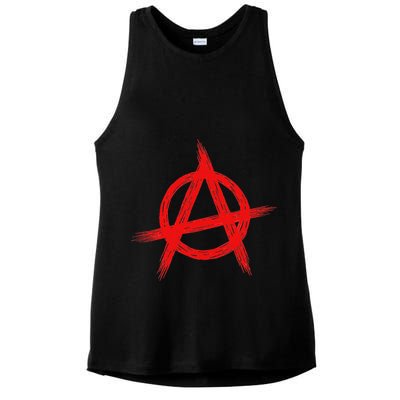 Red Anarchist Symbol Distressed Political Anarchy Rock Star Ladies PosiCharge Tri-Blend Wicking Tank