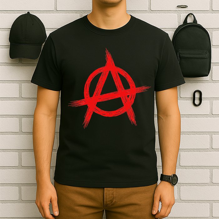 Red Anarchist Symbol Distressed Political Anarchy Rock Star T-Shirt