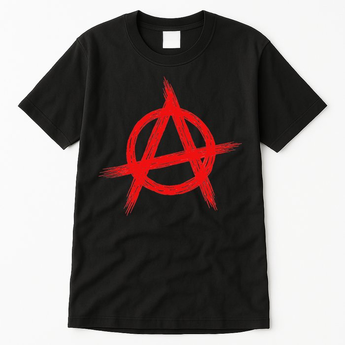 Red Anarchist Symbol Distressed Political Anarchy Rock Star Tall T-Shirt