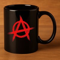 Red Anarchist Symbol Distressed Political Anarchy Rock Star 11oz C Handle Ceramic Mug
