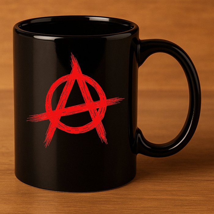 Red Anarchist Symbol Distressed Political Anarchy Rock Star 11oz C Handle Ceramic Mug