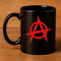 Red Anarchist Symbol Distressed Political Anarchy Rock Star 11oz C Handle Ceramic Mug