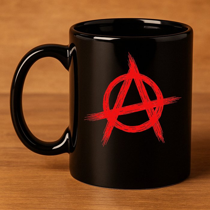 Red Anarchist Symbol Distressed Political Anarchy Rock Star 11oz C Handle Ceramic Mug