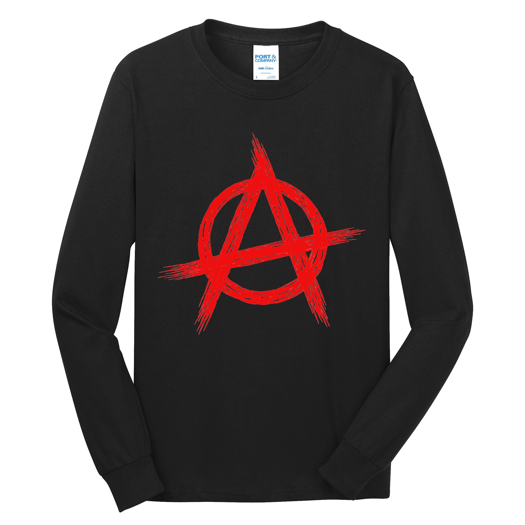 Red Anarchist Symbol Distressed Political Anarchy Rock Star Tall Long Sleeve T-Shirt