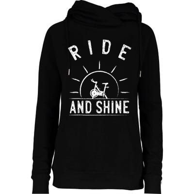 Ride And Shine Funny Indoor Spinning Spin Class Workout Gym Womens Funnel Neck Pullover Hood