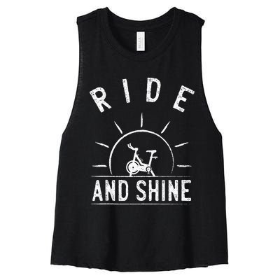 Ride And Shine Funny Indoor Spinning Spin Class Workout Gym Women's Racerback Cropped Tank