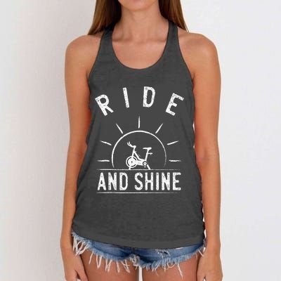 Ride And Shine Funny Indoor Spinning Spin Class Workout Gym Women's Knotted Racerback Tank