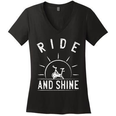 Ride And Shine Funny Indoor Spinning Spin Class Workout Gym Women's V-Neck T-Shirt