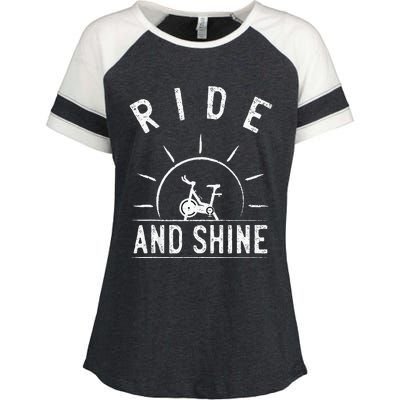 Ride And Shine Funny Indoor Spinning Spin Class Workout Gym Enza Ladies Jersey Colorblock Tee