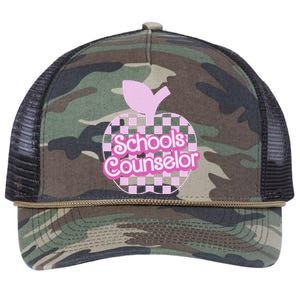 Retro Apple School Counselor Groovy Teacher Back To School Retro Rope Trucker Hat Cap