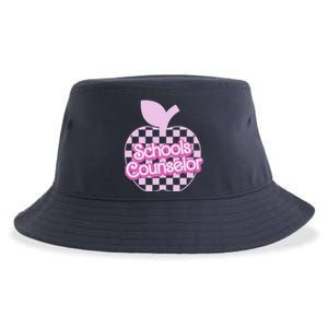 Retro Apple School Counselor Groovy Teacher Back To School Sustainable Bucket Hat