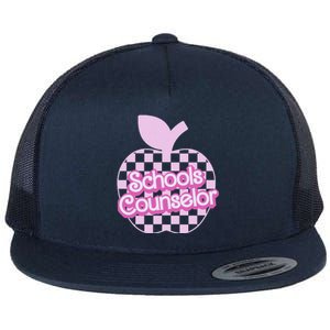 Retro Apple School Counselor Groovy Teacher Back To School Flat Bill Trucker Hat