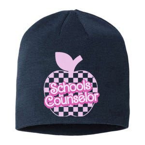 Retro Apple School Counselor Groovy Teacher Back To School Sustainable Beanie