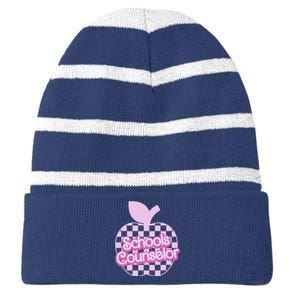 Retro Apple School Counselor Groovy Teacher Back To School Striped Beanie with Solid Band